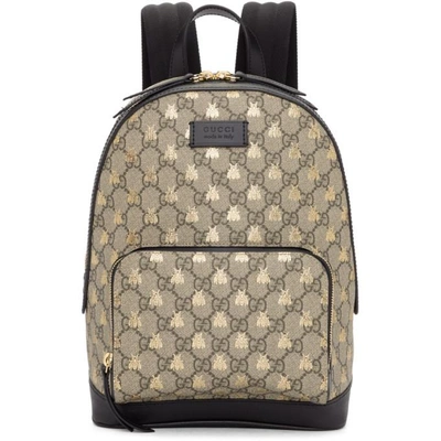 Gucci Bee Gg Supreme Canvas Backpack - Beige In 8319 Brown
