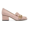 GUCCI Pink Suede GG Marmont Loafer Heels,408208 C2000
