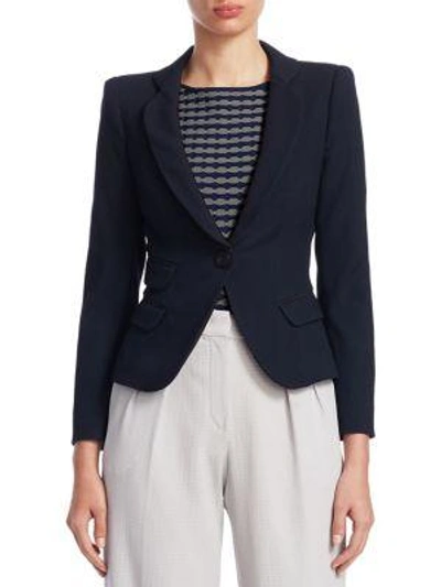 Emporio Armani Wool Waffle Print Blazer In Navy