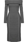 DEREK LAM 10 CROSBY Off-the-shoulder striped ponte midi dress,US 22305376260460481