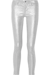 J BRAND WOMAN GLITTERED STRETCH-SUEDE SKINNY trousers SILVER,US 2526016084157318