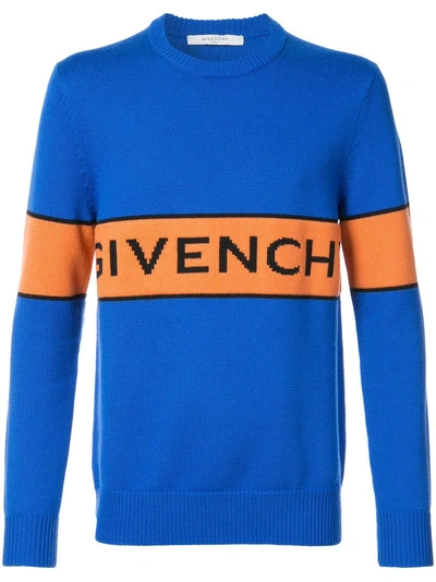 Givenchy Logo-intarsia Wool Sweater In Blue