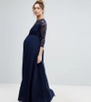 QUEEN BEE LACE BODICE MAXI DRESS WITH CHIFFON SKIRT - NAVY,7570