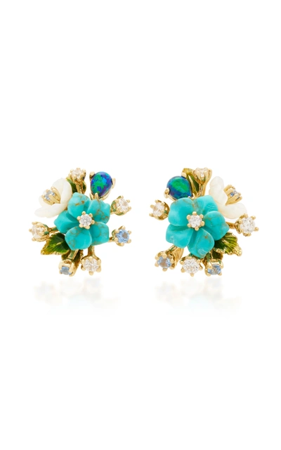 Anabela Chan 18k Gold Vermeil; Diamond And Turquoise Bouquet Earrings In Pink