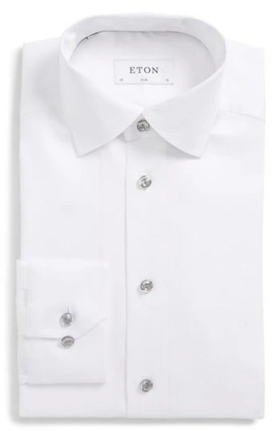Eton Slim Fit Contrast Gray Button Twill Dress Shirt In White