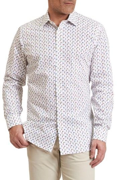 Robert Graham Scooter Regular Fit Print Sport Shirt In White