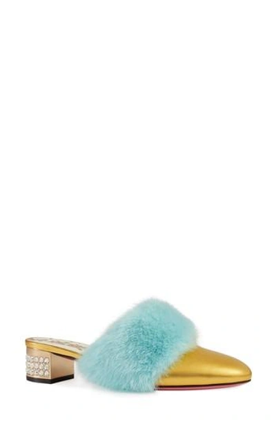 Gucci 35mm Candy Velvet Gg Mule With Fur Trim In Brown