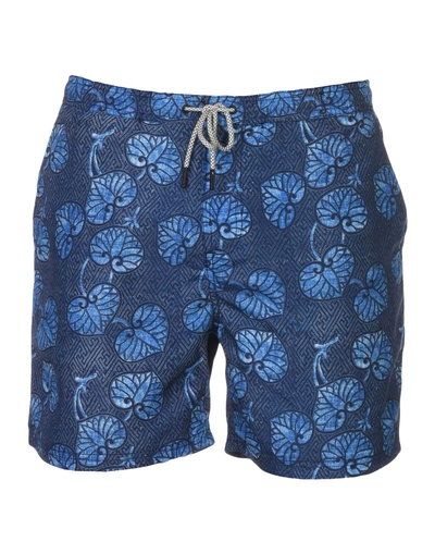 Scotch & Soda Printed Swim Trunks In Blue/black