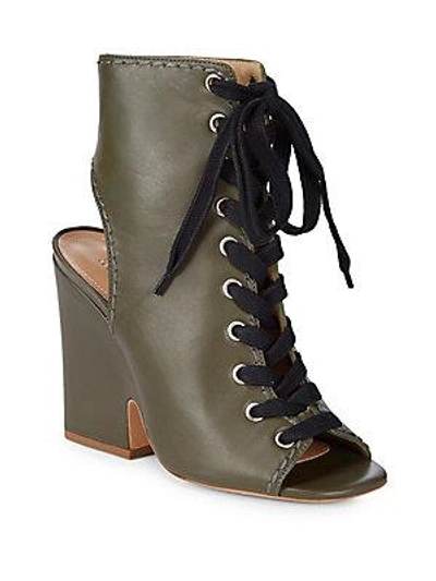 Schutz Dudaflor Lace-up Leather Booties In Leaf
