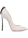 Casadei 120mm Blade Tulle Detail Leather Pumps In Grey/black