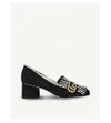 Gucci Marmont Fringed Logo And Crystal-embellished Suede Pumps In Black