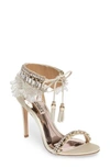 Badgley Mischka Katrina Embellished Satin Ankle Tie High-heel Sandals In Ivory Satin