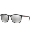 Prada Linea Rossa Logo Sunglasses In Black/silver Mirror
