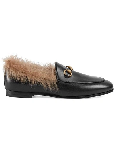 Gucci Jordaan Horsebit-detailed Shearling-lined Leather Loafers In Natural