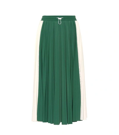 Valentino High-rise Paneled Pleated Jersey Midi Skirt In Green
