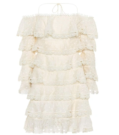 Zimmermann Lace Tiered Mini Dress In Cream