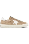 GOLDEN GOOSE MAY DISTRESSED METALLIC SUEDE AND LEATHER SNEAKERS
