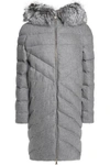 VIONNET WOMAN FAUX FUR-TRIMMED HOODED QUILTED WOOL AND CASHMERE-BLEND COAT GRAY,AU 4772211931468095