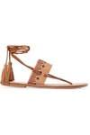 SOLUDOS TASSELED EMBROIDERED LEATHER SANDALS,3074457345617802823