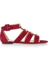 CHARLOTTE OLYMPIA WOMAN ONE MORE KISS METALLIC-TRIMMED SUEDE SANDALS BRICK,GB 1071994536633155