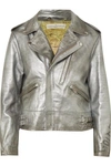 Golden Goose Chiodo Distressed Metallic Leather Biker Jacket In Silver