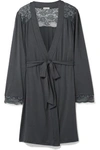 EBERJEY NOOR LACE-TRIMMED STRETCH-MODAL JERSEY dressing gown