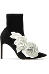 SOPHIA WEBSTER JUMBO LILICO FLORAL-APPLIQUÉD LEATHER AND SUEDE ANKLE BOOTS