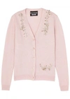 BOUTIQUE MOSCHINO CRYSTAL-EMBELLISHED WOOL BLEND CARDIGAN