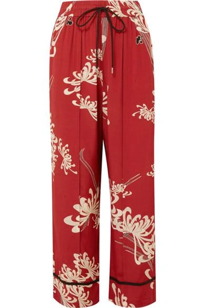 Mcq By Alexander Mcqueen Drawstring Wide-leg Printed Silk Pajama Pants In Red
