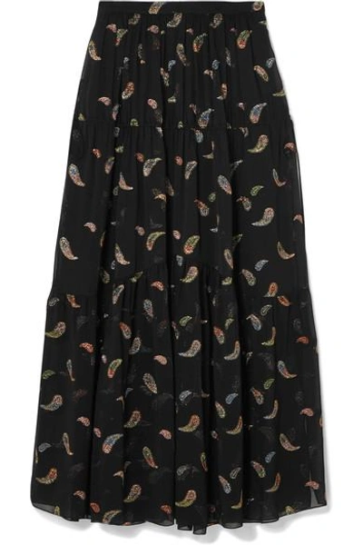 Chloé Paisley Lurex Jacquard Long Chiffon Skirt In Nr001 Black