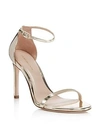 Stuart Weitzman Nudistsong Ankle Strap High Heel Sandals In Pale Gold