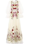 ALEXANDER MCQUEEN ALEXANDER MCQUEEN WOMAN EMBROIDERED TULLE GOWN WHITE,3074457345617520942