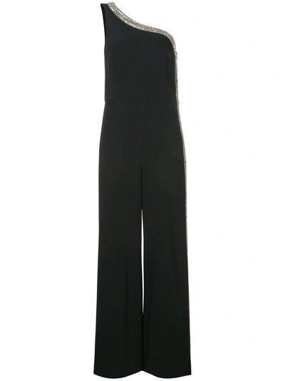 Adam Lippes One-shoulder Stretch-cady Wide-leg Jumpsuit With Embellishments In Black