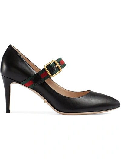 Gucci Sylvie Grosgrain-trimmed Leather Pumps In Black