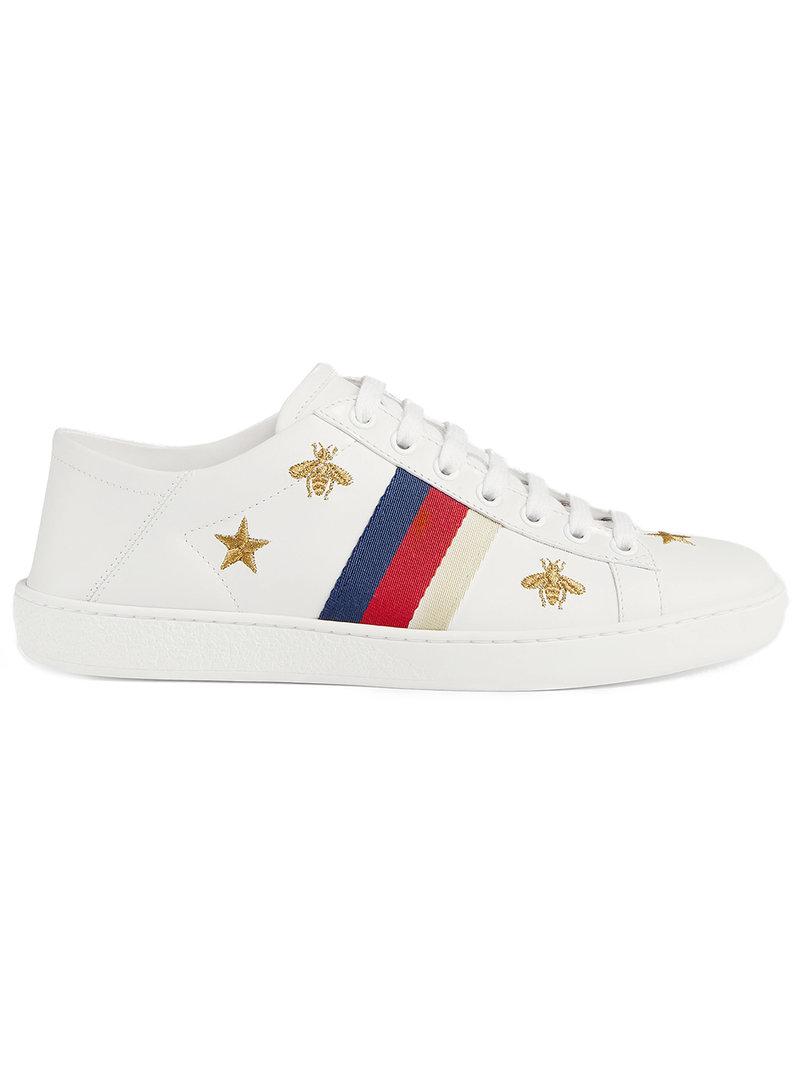 Gucci Ace Embroidered Leather Collapsible-heel Sneakers In White | ModeSens