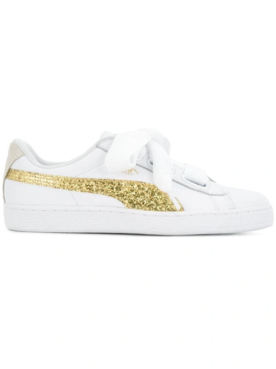 Puma Basket Glitter Heart Leather Sneakers In White