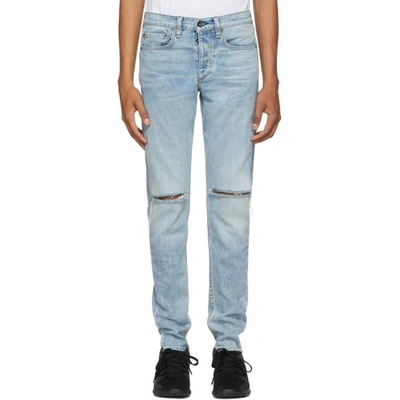 Rag & Bone Rag And Bone Blue Standard Issue Fit 1 Jeans In Jameson With Holes