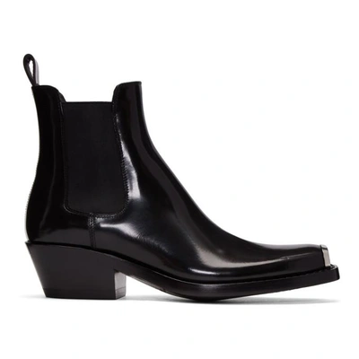 Calvin Klein 205w39nyc Claire Metal-trimmed Glossed-leather Ankle Boots In Black