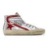 GOLDEN GOOSE GOLDEN GOOSE SILVER AND RED GLITTER SLIDE HIGH-TOP SNEAKERS,A-GARWS595.F7