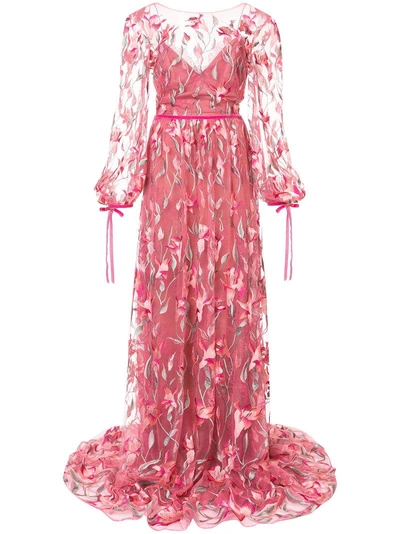 Marchesa Notte Lace-embroidered Maxi Dress - Pink