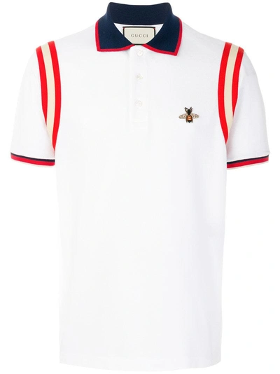 Gucci Stripe Sleeve Bee Polo In White