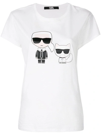 Karl Lagerfeld Printed Cotton Jersey T-shirt In White
