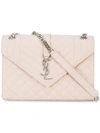 Saint Laurent Medium Tri-quilted Matelasse Grain De Poudre Flap Shoulder Bag, Silvertone Hardware In Marble Pink