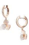 Kate Spade 14k Rose Gold-plated Pave & Mother-of-pearl Flower Drop Earrings In Cream Multi