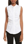 THEORY RUCHED FITTED STRETCH COTTON BLOUSE,H1104506