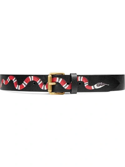 Gucci Men's Gg Supreme Snake-print Belt In Black Multi/black