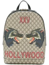 Gucci Wolf Print Gg Supreme Hollywood Backpack In Neutrals