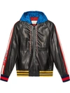 GUCCI Gucci stripe leather bomber with hood,497402XG52612563097