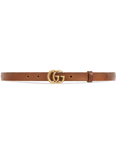 Gucci Leather Belt With Double G Buckle In Braun