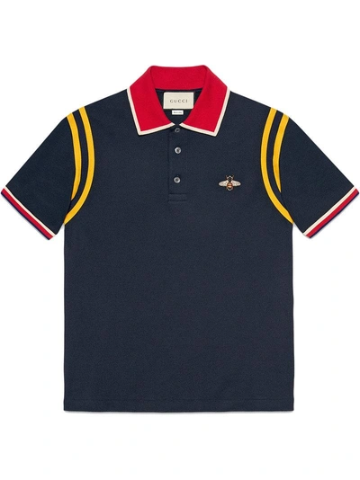 Gucci Cotton Polo With Bee In Blu